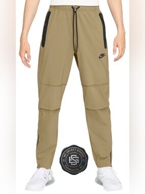 Nike Men's Tan Tech Woven Jogger Pants Medium Zip Pockets Athleisure